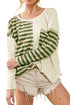 Khaki Striped Patch Textured Fabric Long Sleeve Top